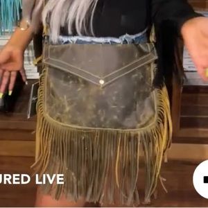 Myra fringe all leather crossbody purse brown